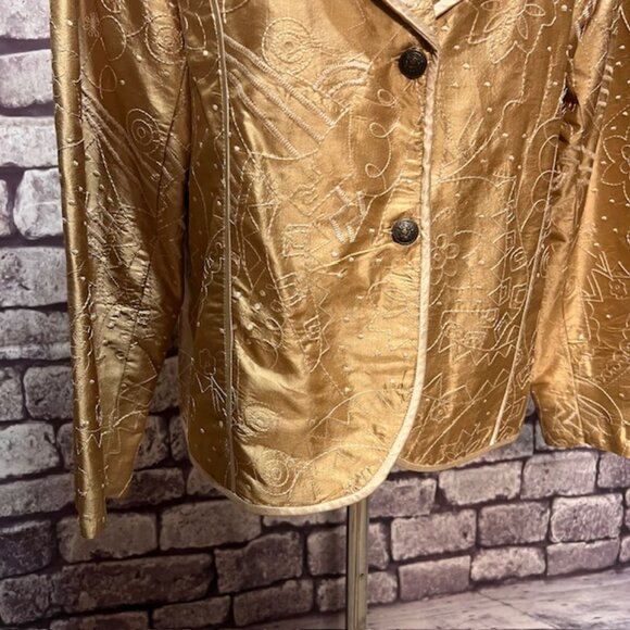 Entice Gold & Ivory Long Sleeve Silk Jacket Size XL - Picture 3 of 9